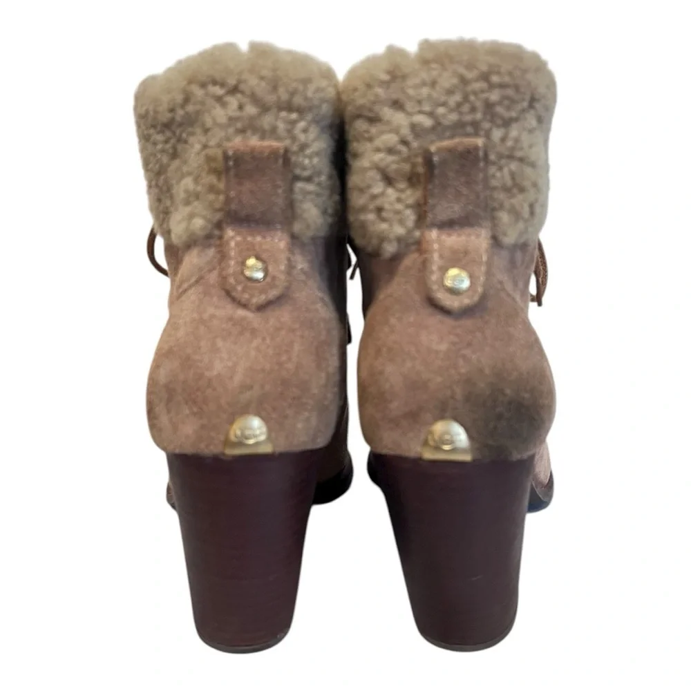 UGG | ANALISE CHESTNUT SUEDE SHEEPSKIN HIGH HEEL ANKLE BOOTS US 8 Vintage Winter
